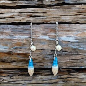 Elegant Blue and Silver Shell Drop Earrings